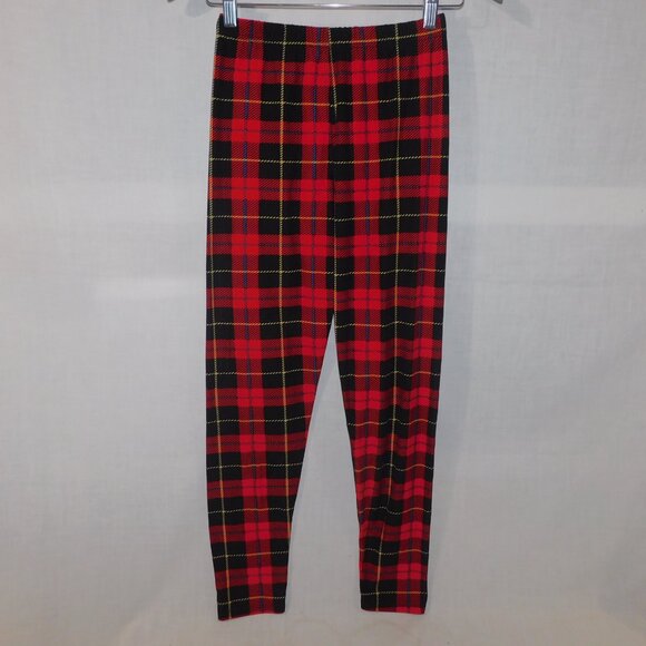 Red Black Tartan Plaid Womens Leggings OS size 2 -10 - Picture 2 of 7